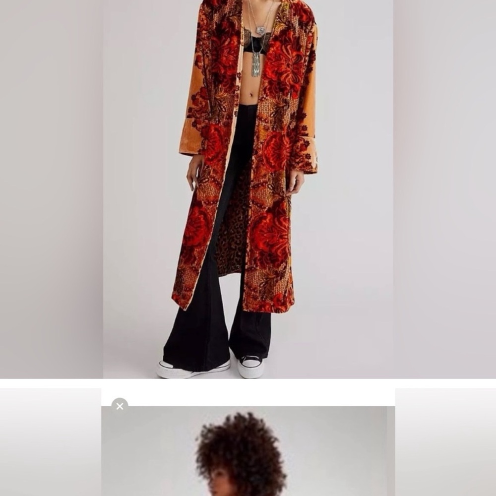 Free People Red Floral Long Coat